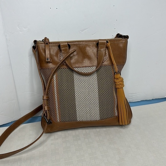 FRYE MELISSA LEATHER WOVEN STRIPED TOP HANDLE ZIP CROSSBODY SMALL TOTE BAG - Picture 5 of 14